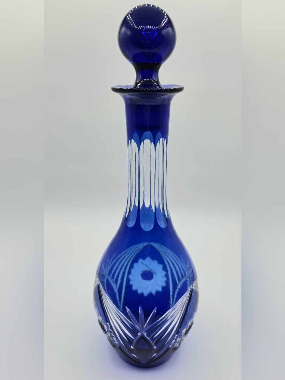 Vintage Cobalt Blue Cut Crystal Decanter with Stopper – Elegant Art Glass